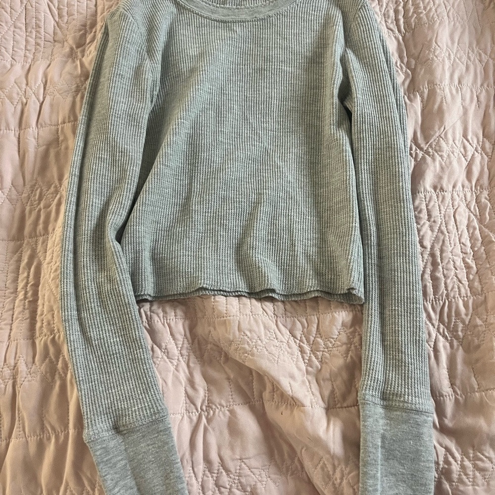 Light Gray Ribbed Long Sleeve Top